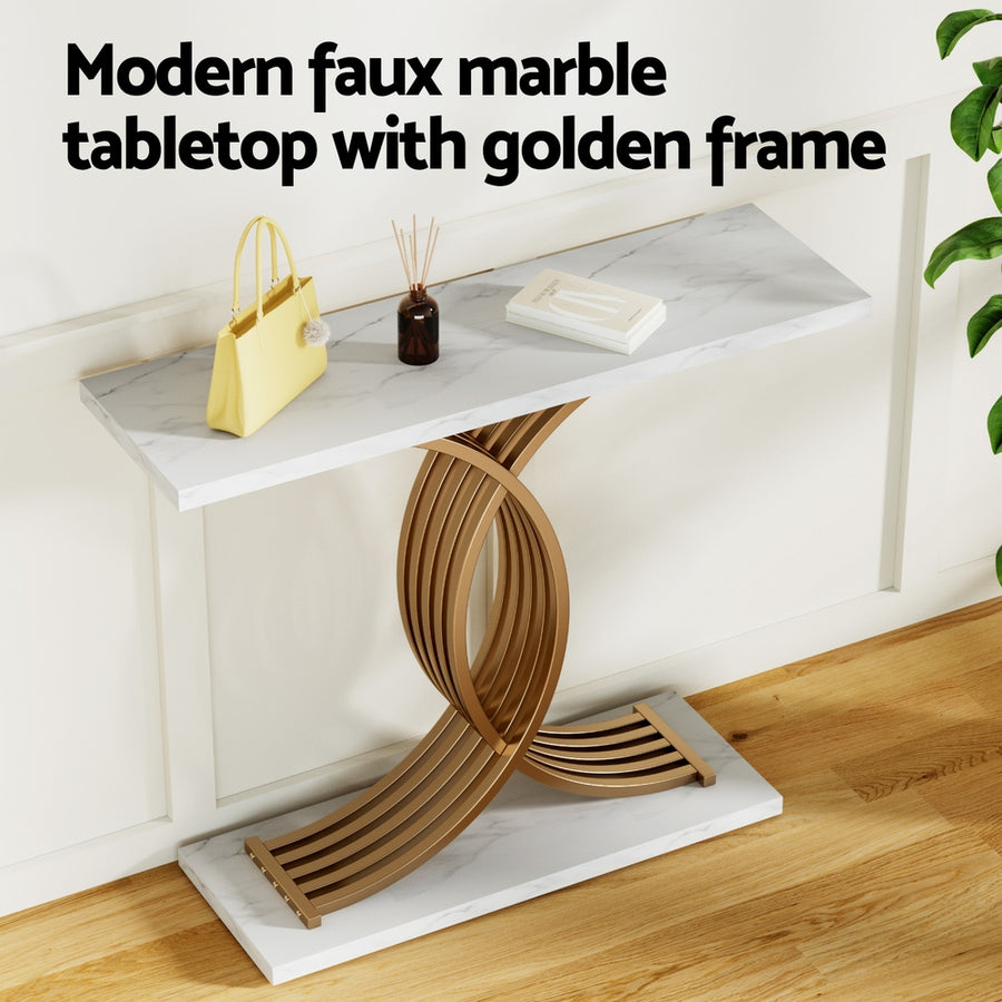 Artiss Console Table Marble Effect White&Gold, image 5