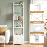 Artiss 5 Tier Bookshelf Ladder Bookcase with Fabric Drawers Display Rack White - Close-Up Angle