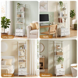 Artiss 5 Tier Bookshelf Ladder Bookcase with Fabric Drawers Display Rack White - Low Angle