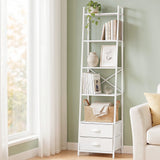 Artiss 5 Tier Bookshelf Ladder Bookcase with Fabric Drawers Display Rack White - Extra Image