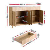 Artiss Buffet Sideboard Cabinet Kitchen Storage Cupboard Marble 2 Drawers Pine - Side View