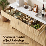 Artiss Buffet Sideboard Cabinet Kitchen Storage Cupboard Marble 2 Drawers Pine - Rear View