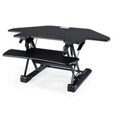 FORTIA Corner Desk Riser 110cm Wide Adjustable Sit to Stand for Dual Monitor, Keyboard, Laptop, Black
