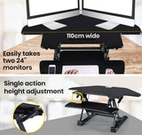 FORTIA Corner Desk Riser 110cm Wide Adjustable Sit to Stand for Dual Monitor, Keyboard, Laptop, Black