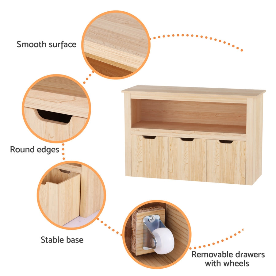 Keezi Kids Bookshelf 3 Drawers Storage Children Bookcase Toy Organiser Display Wooden, image 8