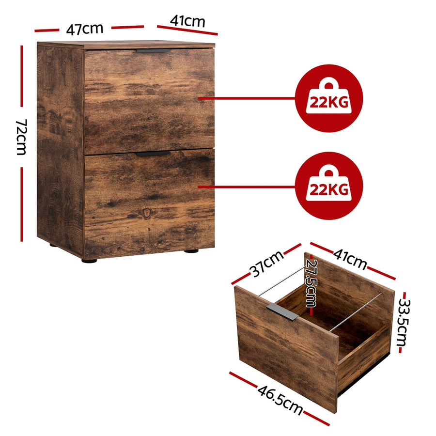 Artiss Filing Cabinet Files Storage Office Shelves File Organiser Rustic Brown 2 Drawer