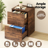 Artiss Filing Cabinet Files Storage Office Shelves File Organiser Rustic Brown 2 Drawer - Rear View