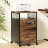 Artiss Filing Cabinet File Cabinet with Wheels 2 Drawer Storage Rustic Brown - Low Angle