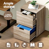 Artiss Filing Cabinet Files Storage Office Shelves File Organiser Oak 2 Drawer - 45-Degree Angle