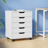 Artiss 5-Drawer Filing Cabinet Mobile Rolling Storage Cabinet Chest of Drawers Stand White - Close-Up Angle