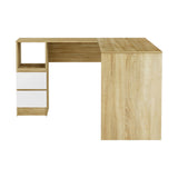 Artiss Computer Desk Drawer Cabinet L-Shape Oak 136CM - Side View