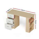 Artiss Computer Desk Drawer Shelf Oak White 120CM - Front View