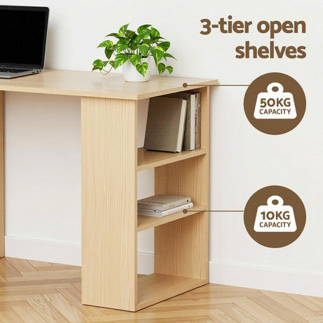 Artiss Computer Desk Drawer Shelf Oak White 120CM, image 4