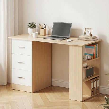 Artiss Computer Desk Drawer Shelf Oak White 120CM, image 6