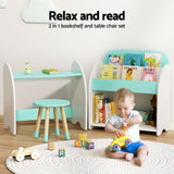 Keezi Kids Bookshelf 2 In 1 Table Chair Set Bookcase Toys Shelves Children Organiser - Close-Up Angle