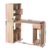 Artiss Computer Desk Bookshelf Drawer Cabinet Oak 120CM - Front View