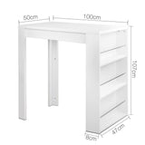 Artiss Bar Table 3-tier Storage Shelves White - Top-Down View