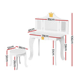 Keezi Kids Dressing Table Vanity Makeup Chair Set Wooden 3 Mirror Drawer White - Front View