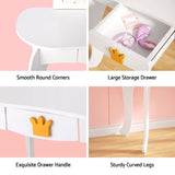 Keezi Kids Dressing Table Vanity Makeup Chair Set Wooden 3 Mirror Drawer White - 45-Degree Angle