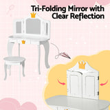 Keezi Kids Dressing Table Vanity Makeup Chair Set Wooden 3 Mirror Drawer White - Rear View