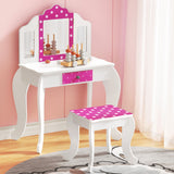 Keezi Kids Dressing Table Vanity Makeup Chair Set Wooden 3 Mirror Drawer Pink - Close-Up Angle