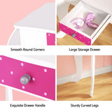 Keezi Kids Dressing Table Vanity Makeup Chair Set Wooden 3 Mirror Drawer Pink - 45-Degree Angle