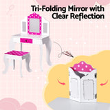Keezi Kids Dressing Table Vanity Makeup Chair Set Wooden 3 Mirror Drawer Pink - Rear View