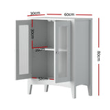 Artiss Bathroom Storage Cabinet 80cm Buffet Sideboard Floor Cupboard Toilet Glass White - Front View