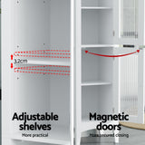 Artiss Bathroom Storage Cabinet 160cm Tall Slim Floor Cupboard Toilet Glass Door White - 45-Degree Angle