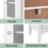 Artiss Bathroom Storage Cabinet 160cm Tall Slim Floor Cupboard Toilet Glass Door White - Rear View