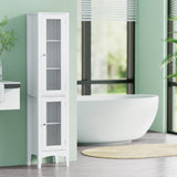 Artiss Bathroom Storage Cabinet 160cm Tall Slim Floor Cupboard Toilet Glass Door White - Close-Up Angle