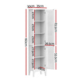 Artiss 2X Bathroom Storage Cabinet 160cm Tall Slim Floor Cupboard Toilet Glass Door White - Side View