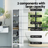 Artiss 2X Bathroom Storage Cabinet 160cm Tall Slim Floor Cupboard Toilet Glass Door White - 45-Degree Angle