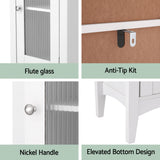 Artiss 2X Bathroom Storage Cabinet 160cm Tall Slim Floor Cupboard Toilet Glass Door White - Close-Up Angle