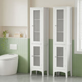 Artiss 2X Bathroom Storage Cabinet 160cm Tall Slim Floor Cupboard Toilet Glass Door White - Low Angle
