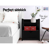 Artiss Bedside Table 1 Drawer with Shelf - FARA Black - Side View