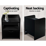 Artiss Bedside Table 1 Drawer with Shelf - FARA Black - Top-Down View