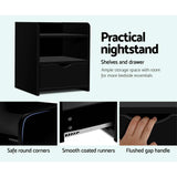 Artiss Bedside Table 1 Drawer with Shelf - FARA Black - 45-Degree Angle