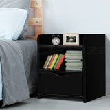 Artiss Bedside Table 1 Drawer with Shelf - FARA Black - Close-Up Angle