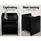 Artiss 2X Bedside Table 1 Drawer with Shelf - FARA Black - Top-Down View