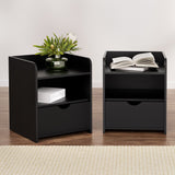 Artiss 2X Bedside Table 1 Drawer with Shelf - FARA Black - Low Angle