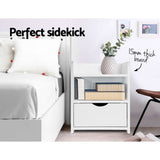 Artiss Bedside Table 1 Drawer with Shelf - FARA White - Side View