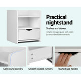 Artiss Bedside Table 1 Drawer with Shelf - FARA White - 45-Degree Angle