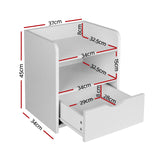 Artiss 2X Bedside Table 1 Drawer with Shelf - FARA White - Front View