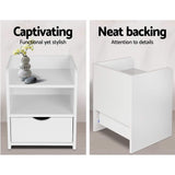 Artiss 2X Bedside Table 1 Drawer with Shelf - FARA White - Top-Down View