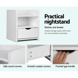 Artiss 2X Bedside Table 1 Drawer with Shelf - FARA White - 45-Degree Angle