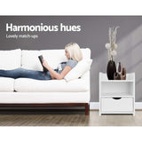 Artiss 2X Bedside Table 1 Drawer with Shelf - FARA White - Close-Up Angle