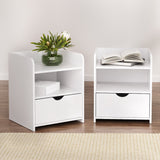 Artiss 2X Bedside Table 1 Drawer with Shelf - FARA White - Low Angle