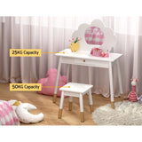Keezi Kids Dressing Table Chair Set Vanity Makeup Wooden Leg Mirror Drawer - 45-Degree Angle