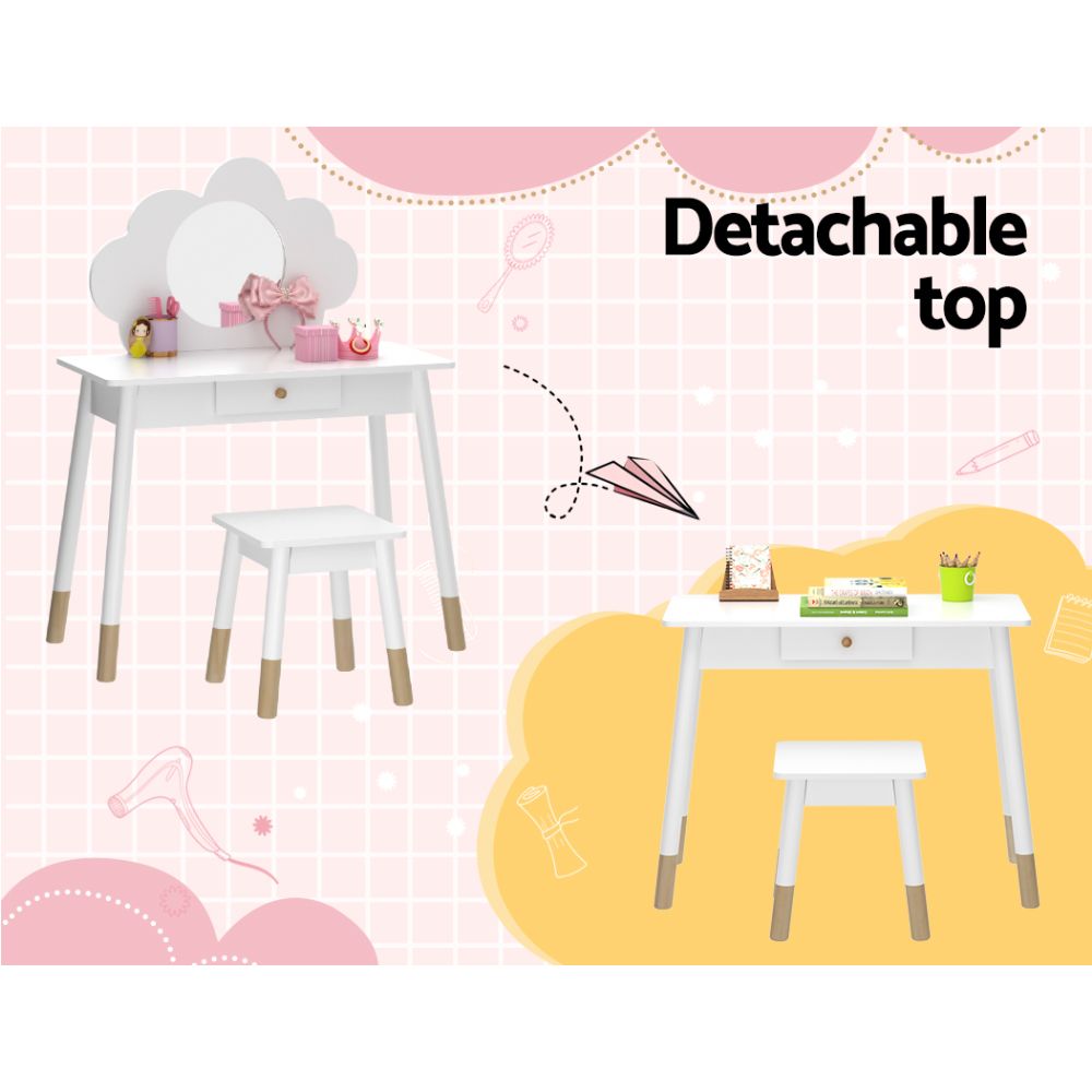 Keezi Kids Dressing Table Chair Set Vanity Makeup Wooden Leg Mirror Drawer